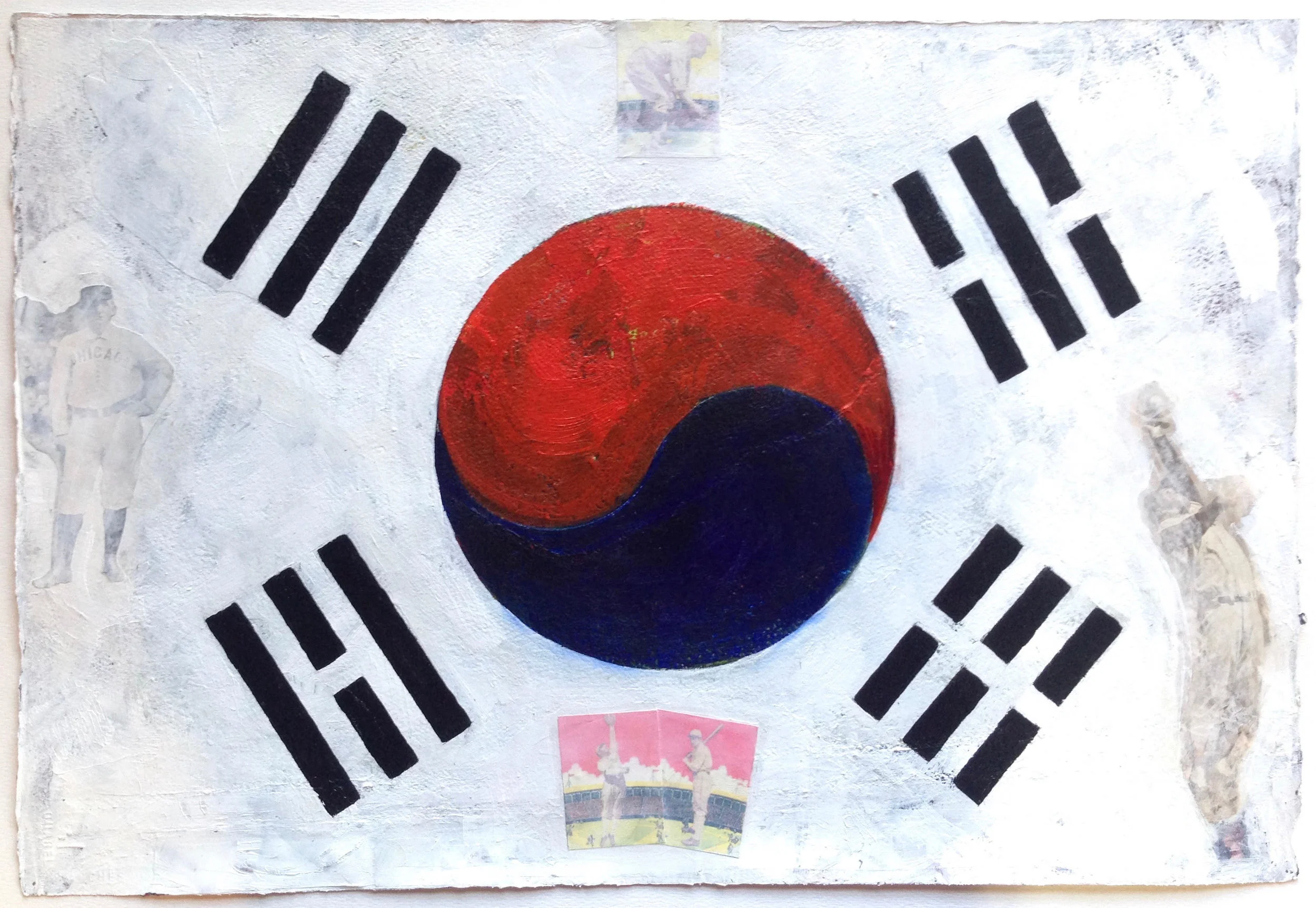 “Taijitu (South Korea)" by Patrick Donley, 20x26in, mixed media on arches (2016)