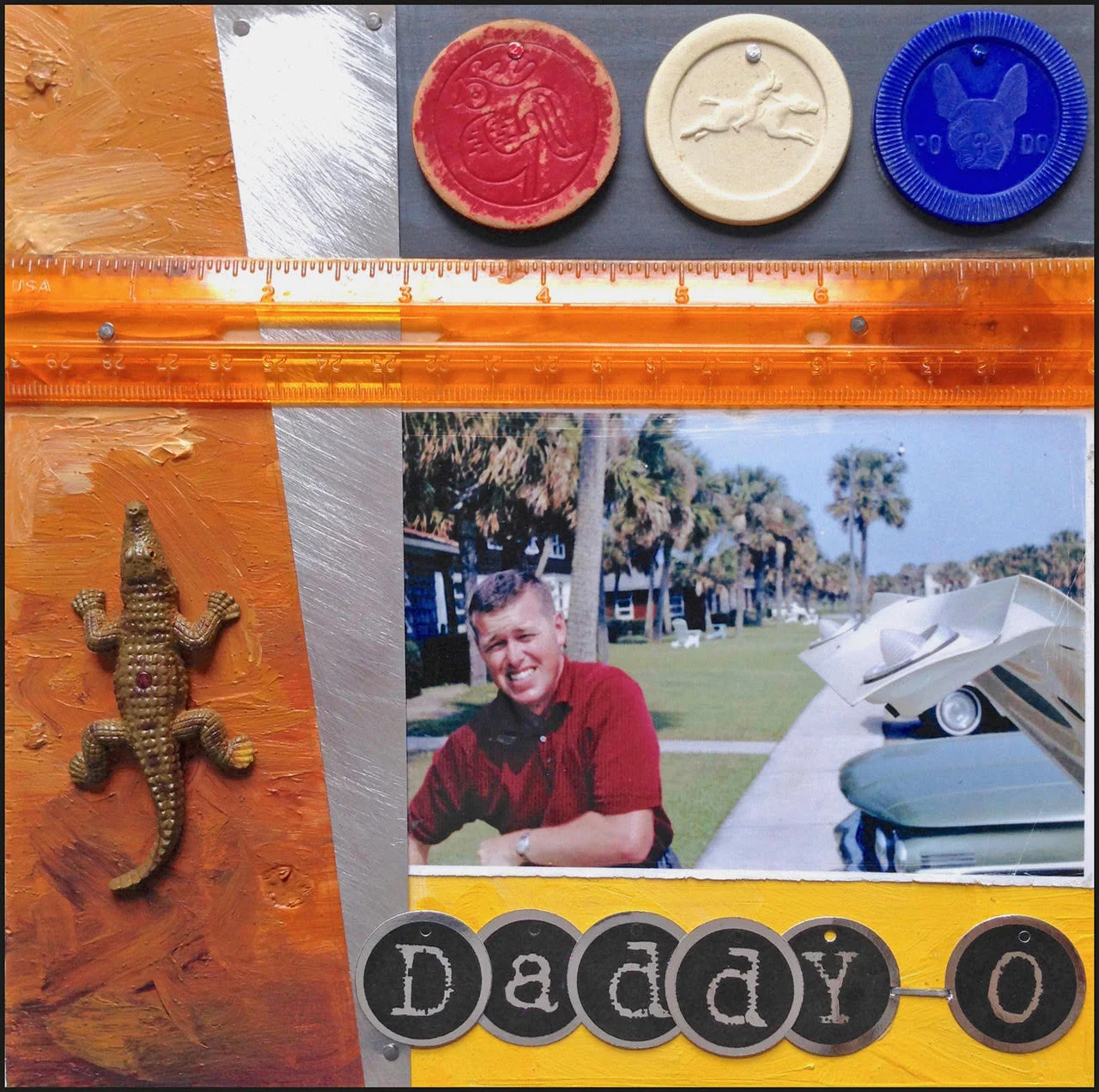 “Daddy-O” by Patrick Donley, 8x8in, mixed media on wood (2015)