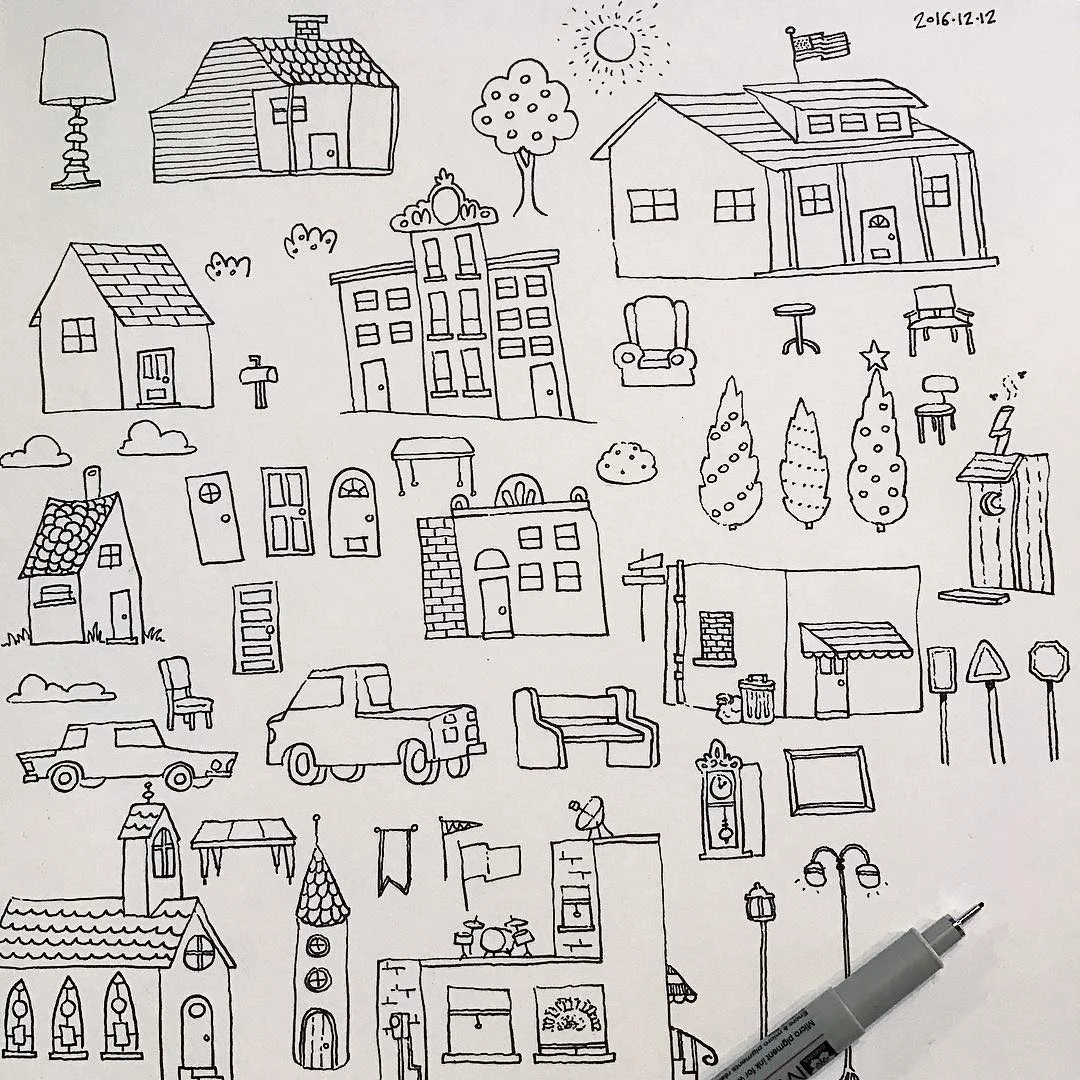 "Homes" by Jeff Dehut, 8x8in, micron pen (2016)