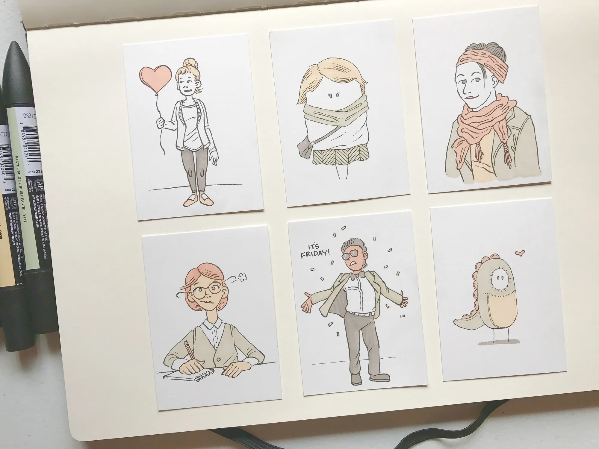 "Illustration Samples" by Jeff Dehut, 3.5x2.5in, ink & marker (2017)