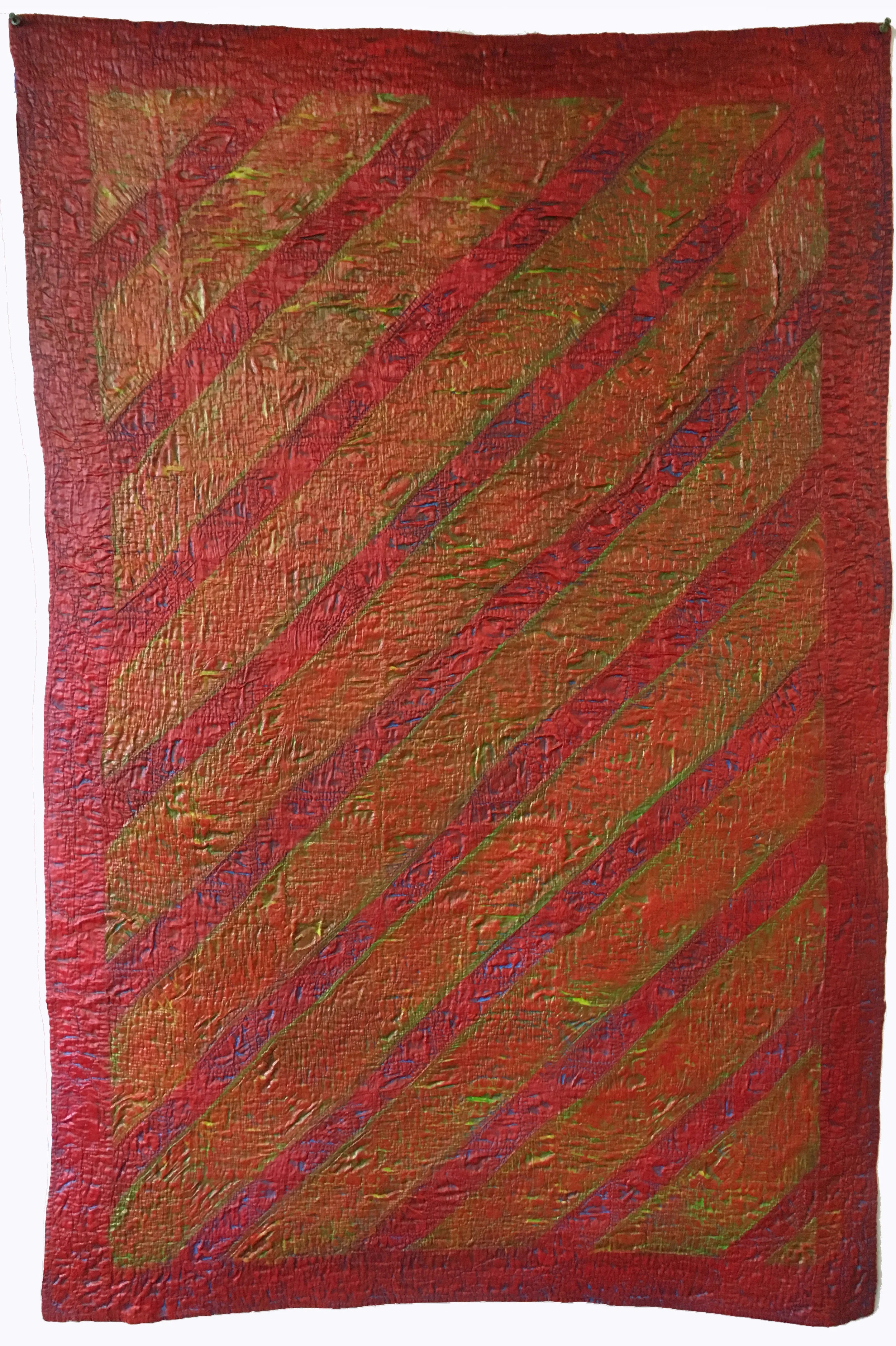 "Red Basketweave" by Denise Furnish, 56x37in, worn and discarded flower basket crib quilt, acrylic, $1200 | BUY NOW