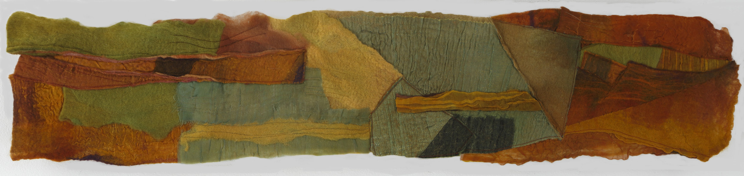 "Bottom Land" by Vallorie Henderson, 7x35in, hand-dyed and felted Merino wool with silk organza, machine stitching, $575 | BUY NOW