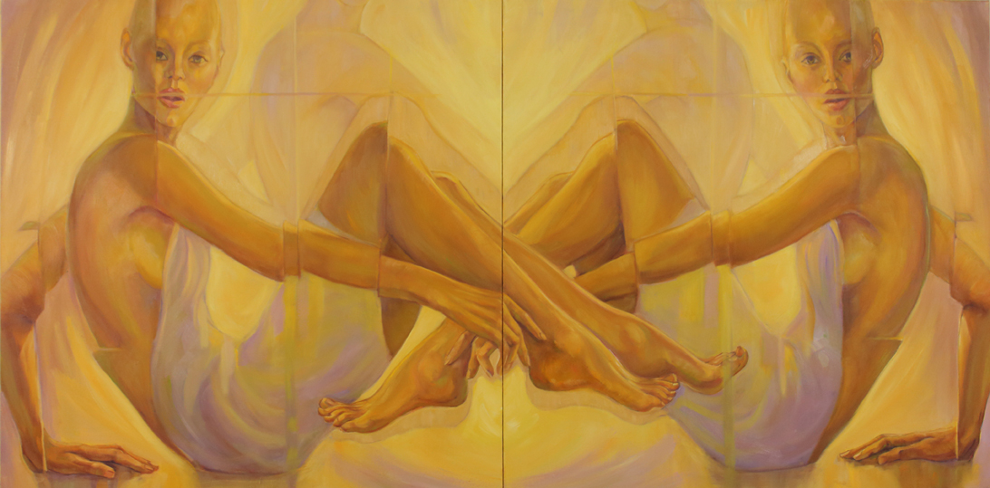 "Virtual Reflection" by Debra Lott, 36x72in (diptych), oil on canvas (2017), $2400 | BUY NOW
