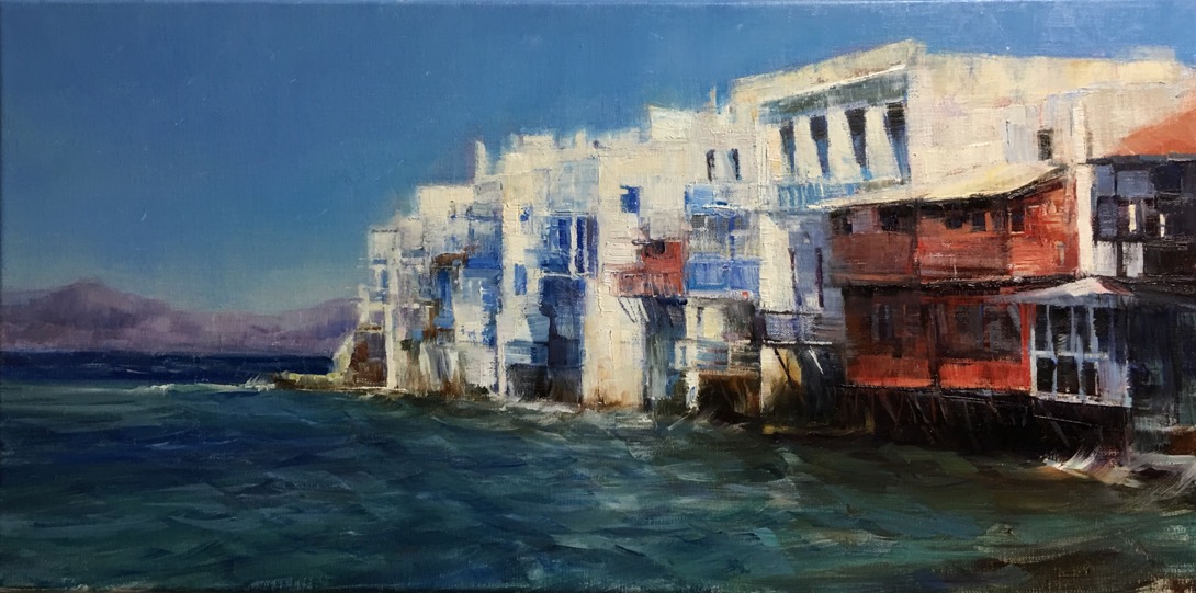  "Greece" by Valtcho Tonov, 10x20 in, oil on linen panel (2016), $700 (comes in gold plein air style frame)| BUY NOW