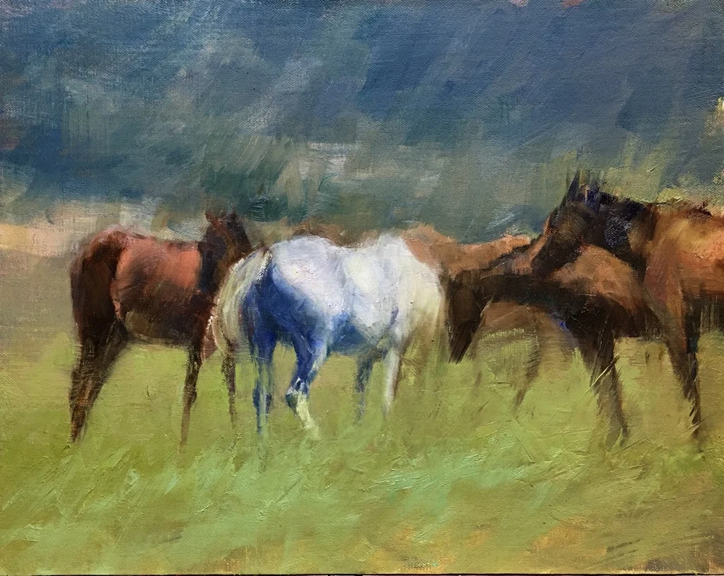 "Southern Horses" by Valtcho Tonov, 11x14 in, oil on linen panel (2016), $600 (comes in gold frame) | BUY NOW