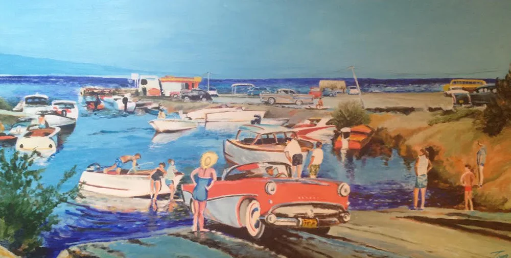 "Launch Party" by Tom Cannady, 48x24in, acrylic on canvas (2016), $2400 | BUY NOW
