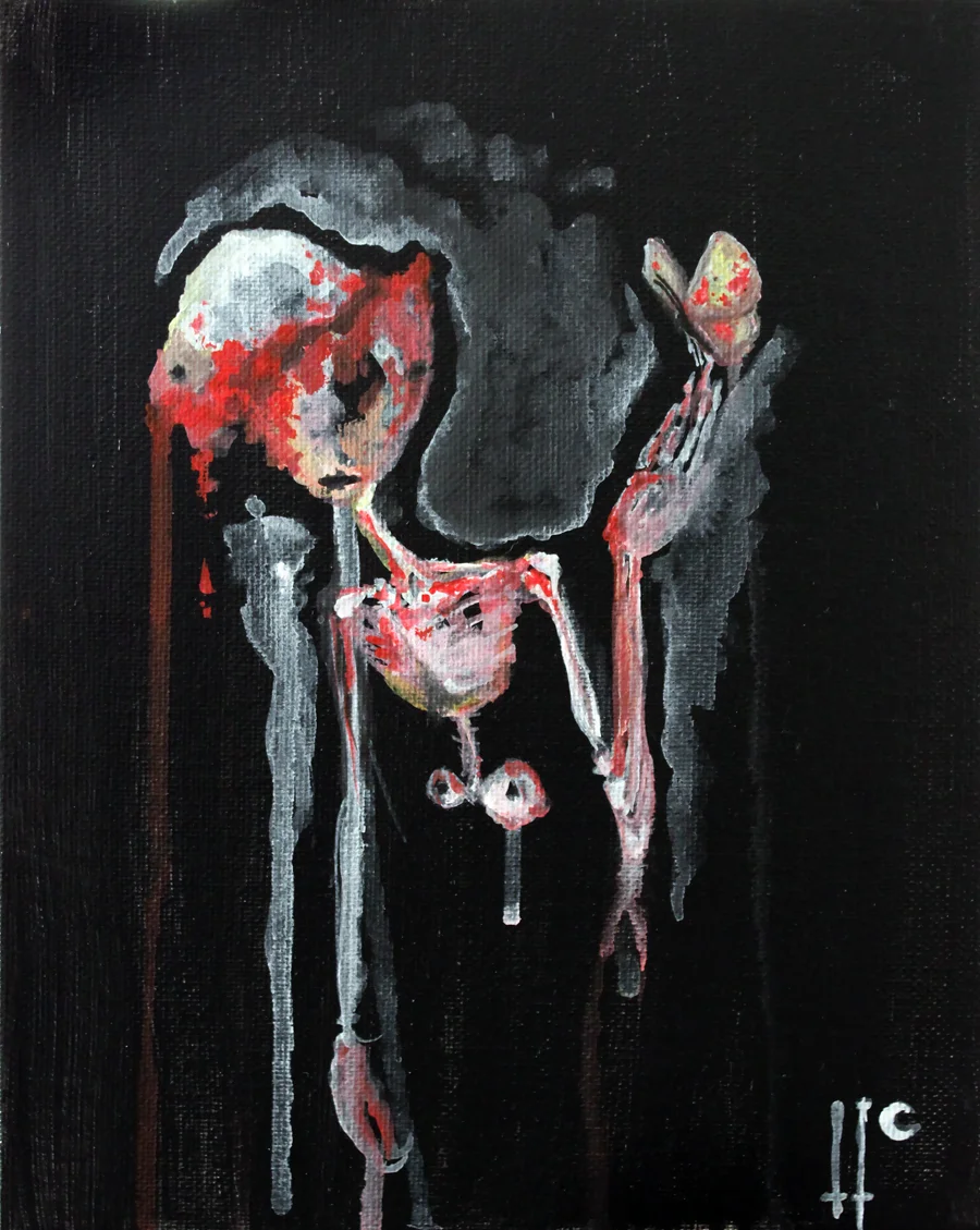 "Papillonsm" by Hillary Cox, 8x10in, gouache on canvas board (2017)
