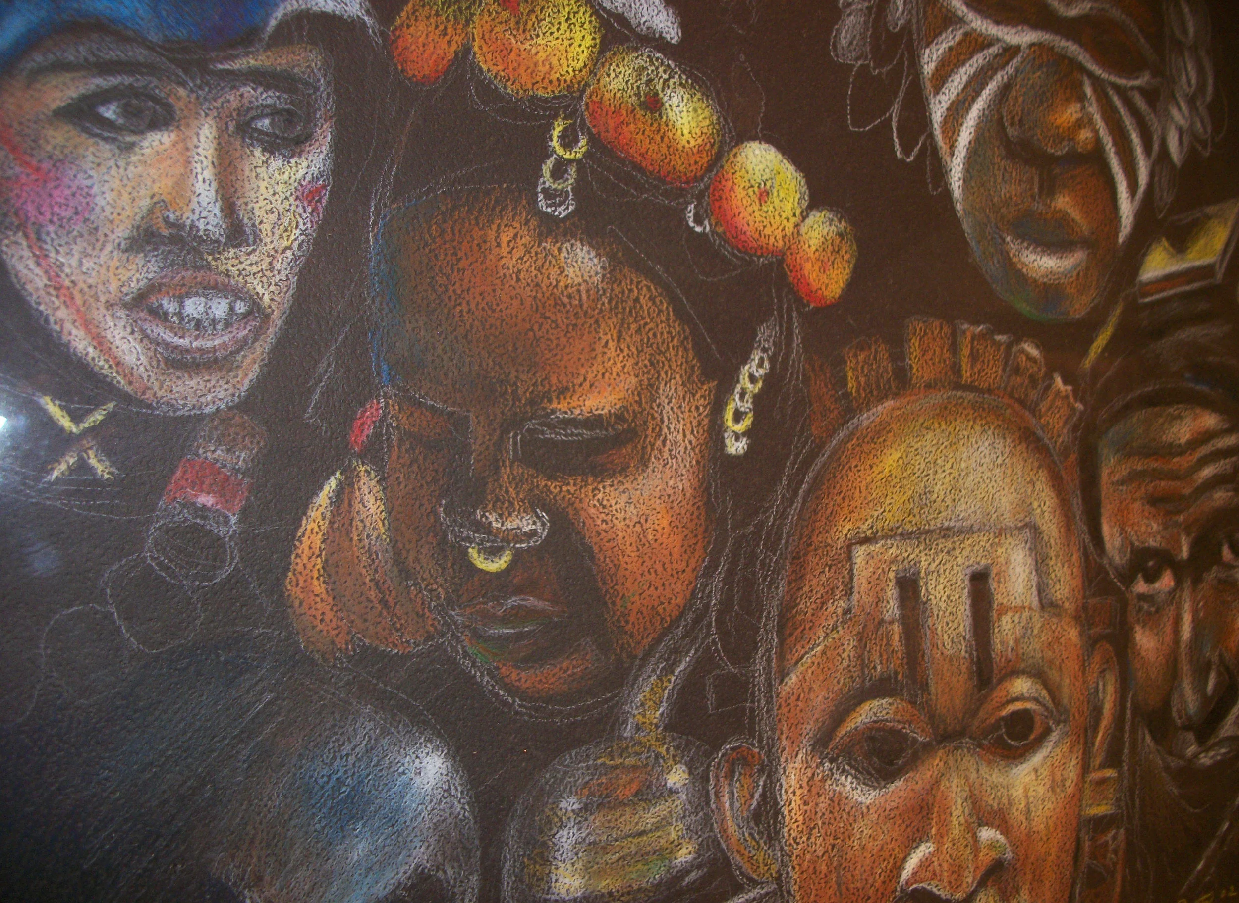 "African Heads" by William Duffy, prismacolor on paper