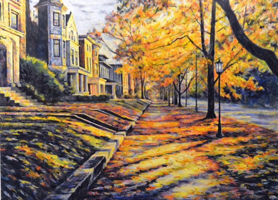 "Old Louisville in November" by Charlotte Pollock, 24x36in, oil on canvas (2017)