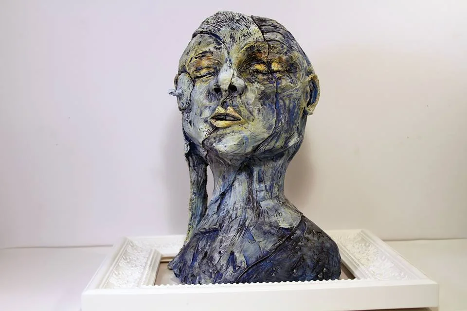 "Touch Of Death" by Bailey Roman, 14x14x14in, ceramic, acrylic, plaster (2015), $315 | BUY NOW