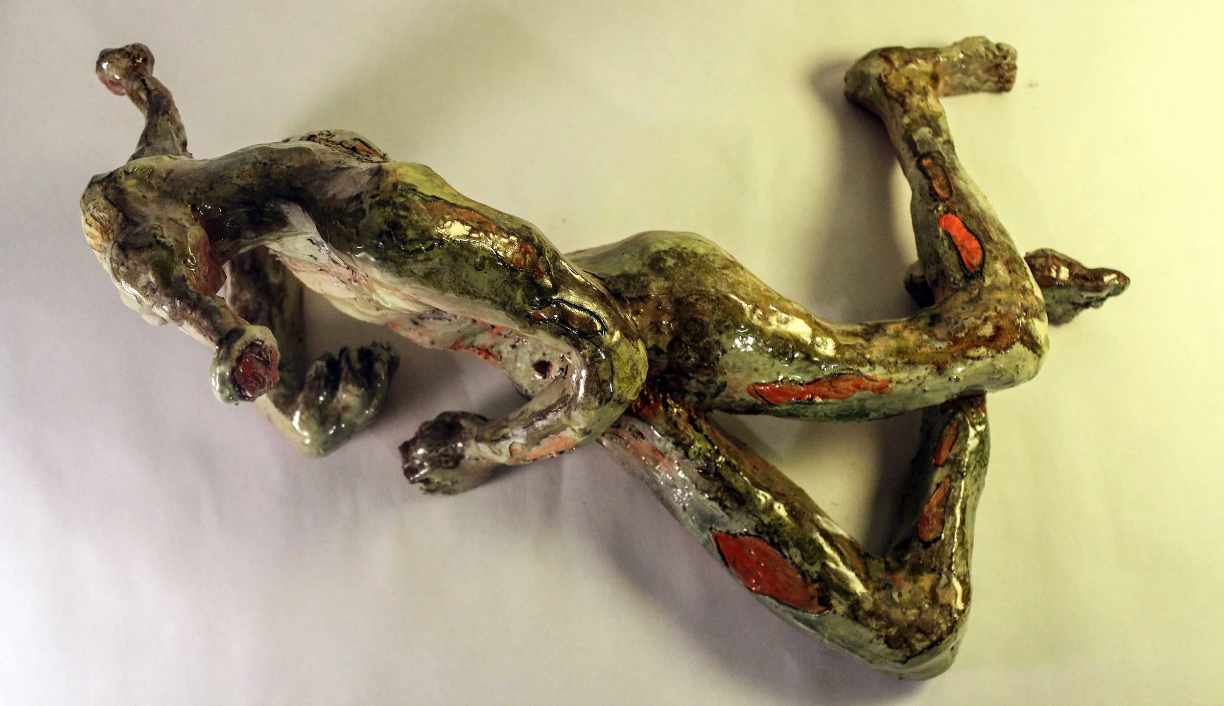 "Anubis, The Dragonfly and the Warrior" by Bailey Roman, 15x7x10in, ceramic and glaze (2017)