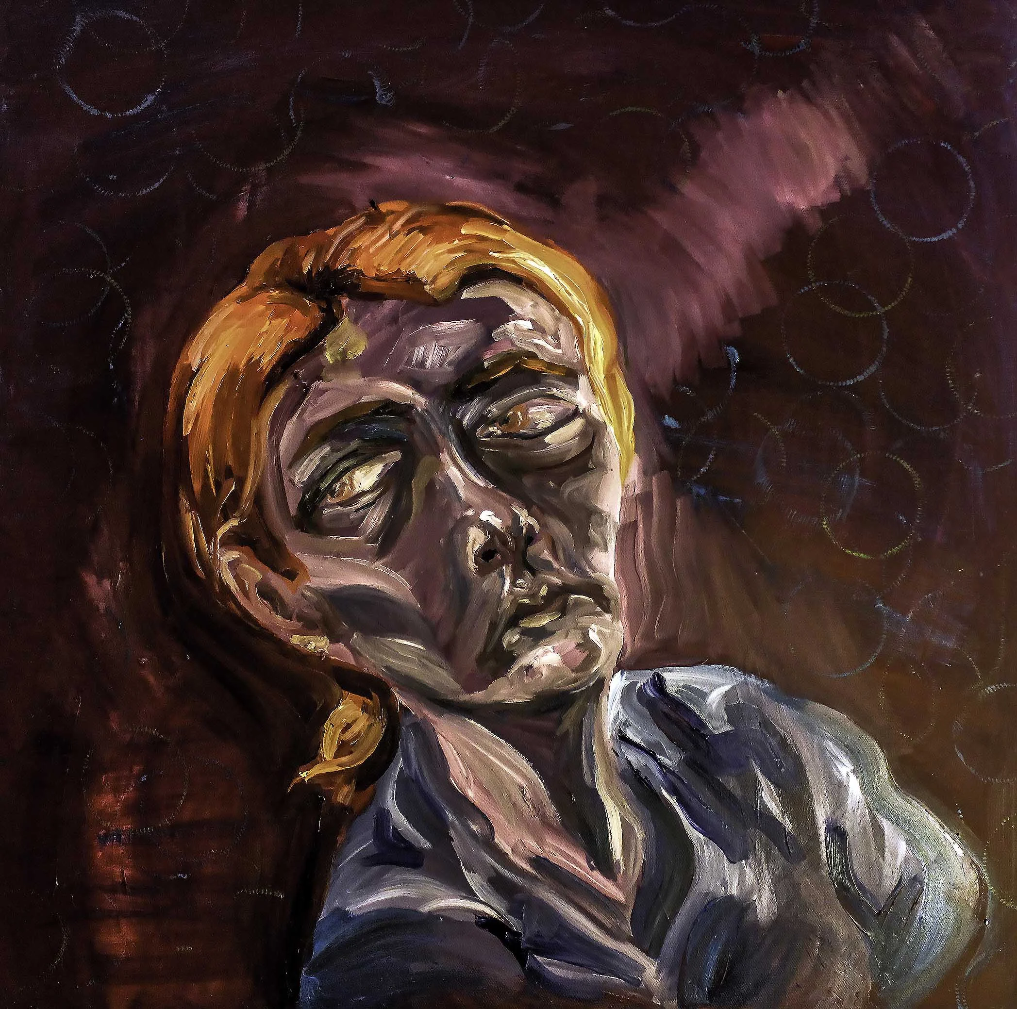 "It's Only The Second Semester and I'm Already Emotionally Exhausted; Maybe I Should Eat a Burrito" by Bailey Roman, 24x24in, oil on canvas (2017)