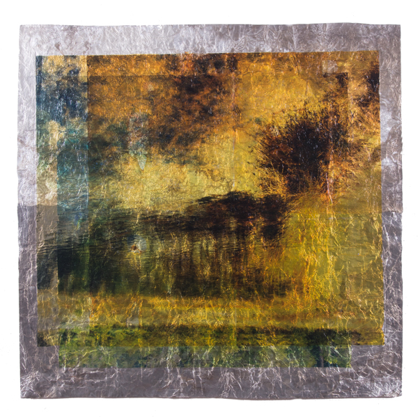 "Florida Reflected" by Jenny Zeller, 30.5x31.5in, digital image transfers and oil paint on custom made aluminum substrate