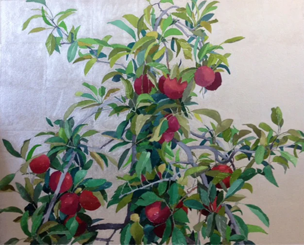 "Good Fruit II" by Gretchen Treitz, 25x25in, watercolor, silverleaf (2016), $2000 | BUY NOW