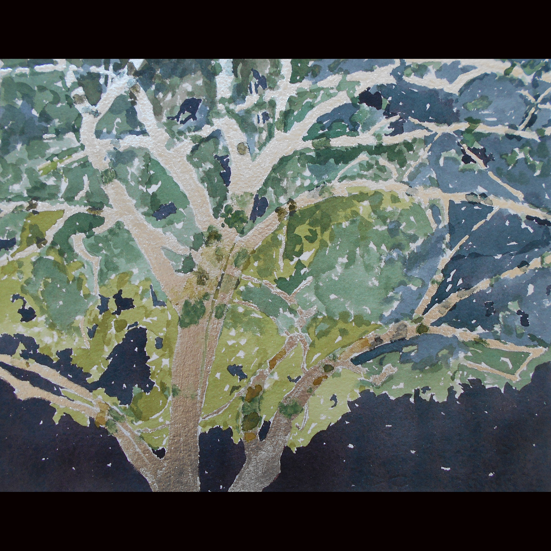 "Study for In the Shadows" by Gretchen Treitz, 8x10in, watercolor, silverleaf (2015)