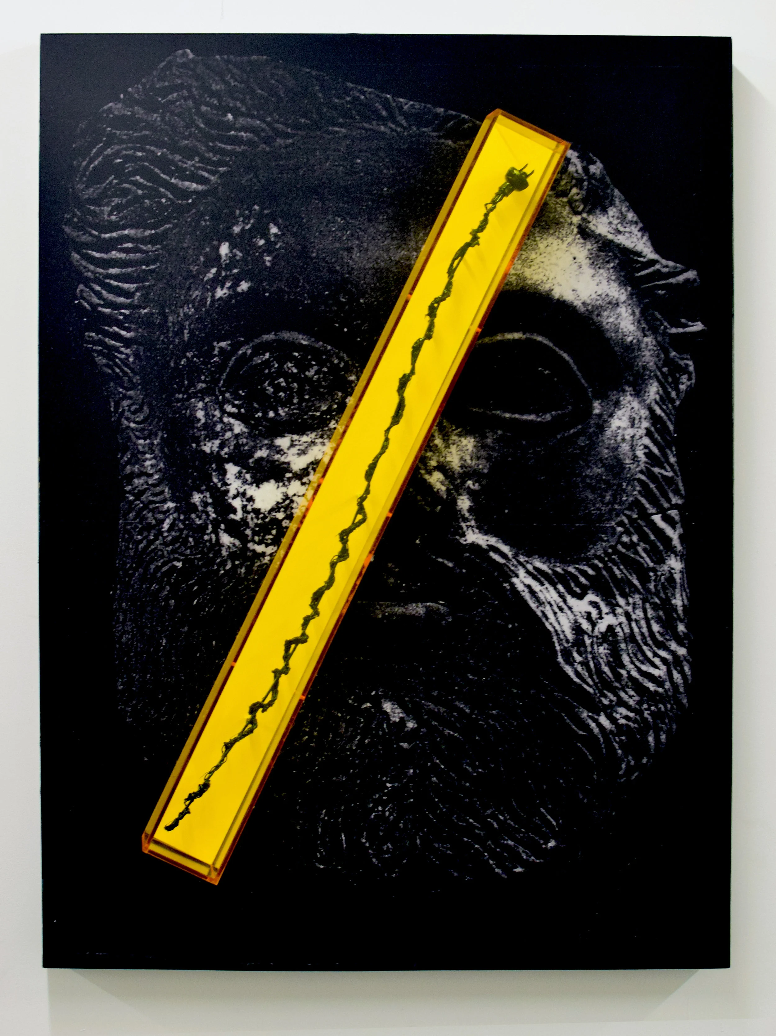 "Healer" by Dominic Guarnaschelli (Mentor), 47x35x6in, UV print, acrylic, steel, and electric cord on panel (2017), $800 | BUY NOW