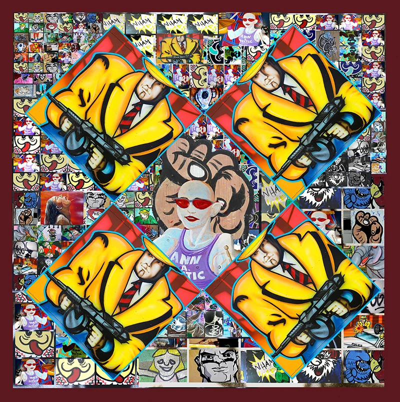 "Cartoon Weave" by CJ Pressma, 74x76.5in, quilt - photographic collage printed on cotton and quilted on a long arm machine (2008), $1800 | BUY NOW