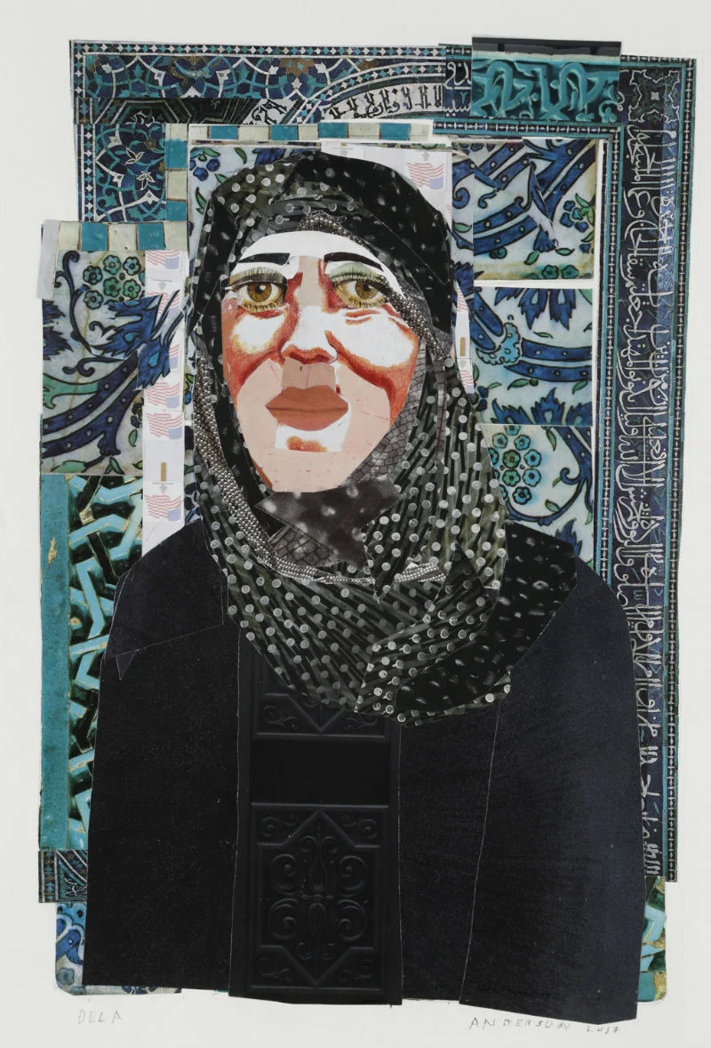 "Dela" by Ann Stewart Anderson, 16x12in, cut paper mosaic (2017)