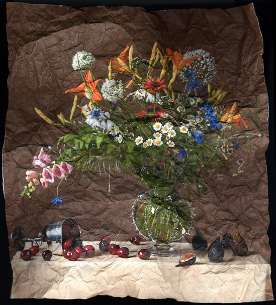 “Still Life with June Bouquet, Cherries and Figs” by Mitch Eckert, 24x18in, Archival Pigment Print (2006), $450 | BUY NOW