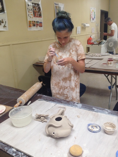 Andrea Priddy working on her octopus teapot.