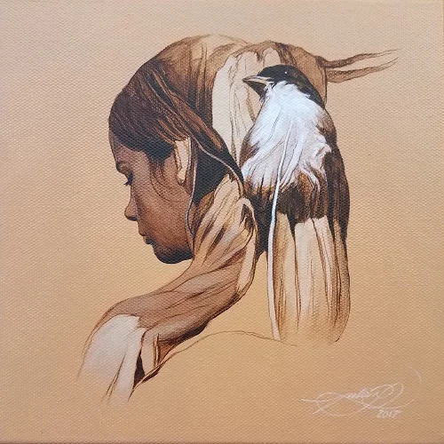 "B" by Julio Cesar Rodriguez, 8x8in, acrylic on canvas (2017)