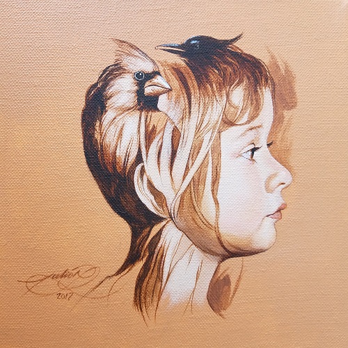 "C" by Julio Cesar Rodriguez, 8x8in, acrylic on canvas (2017)