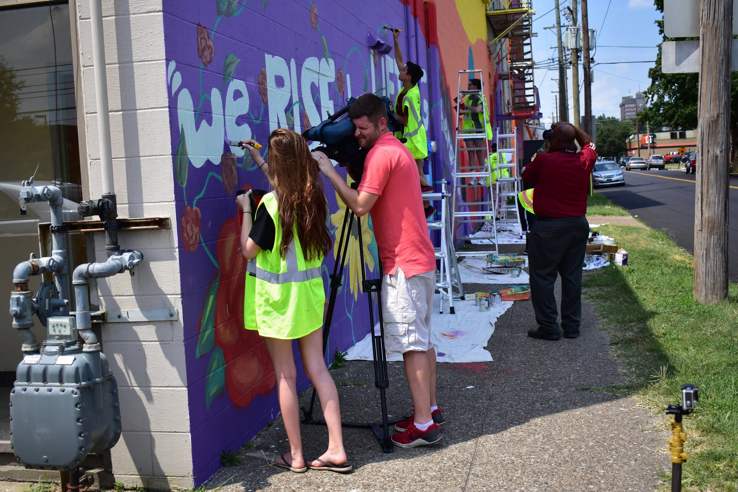Filming underway at the Christ Way Missionary Church Mural.