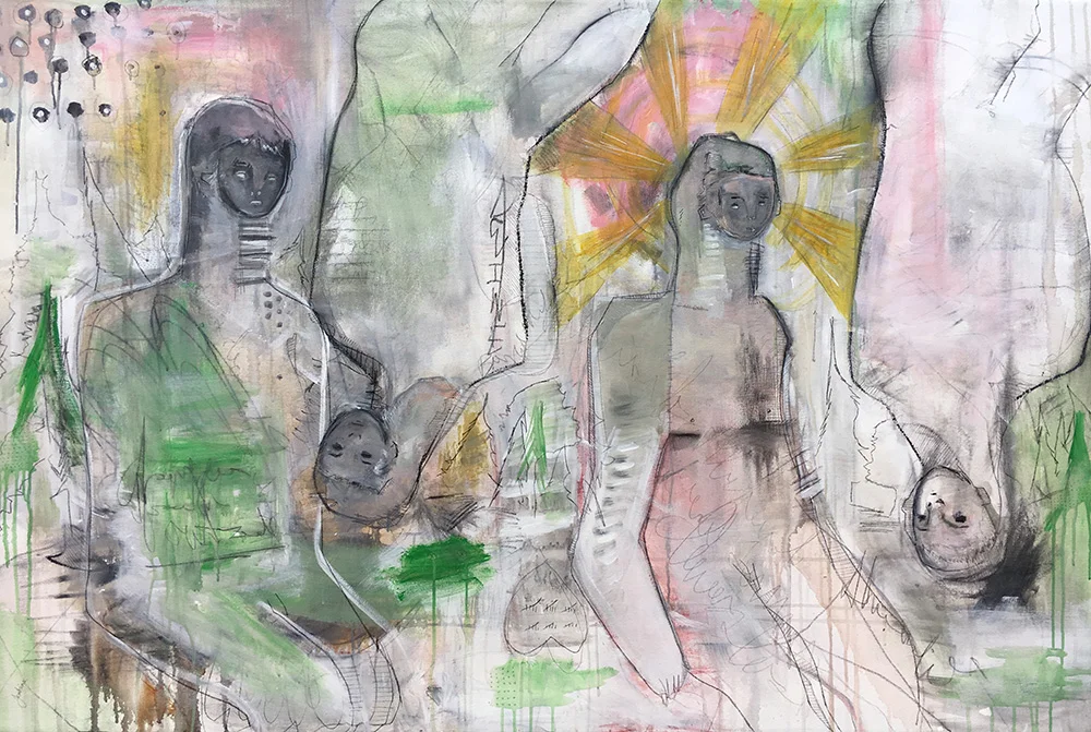 "Searching For Enlightenment" by Joshua Jenkins, 43 x 64 x 1 in, acrylic and mixed media on canvas (2017)