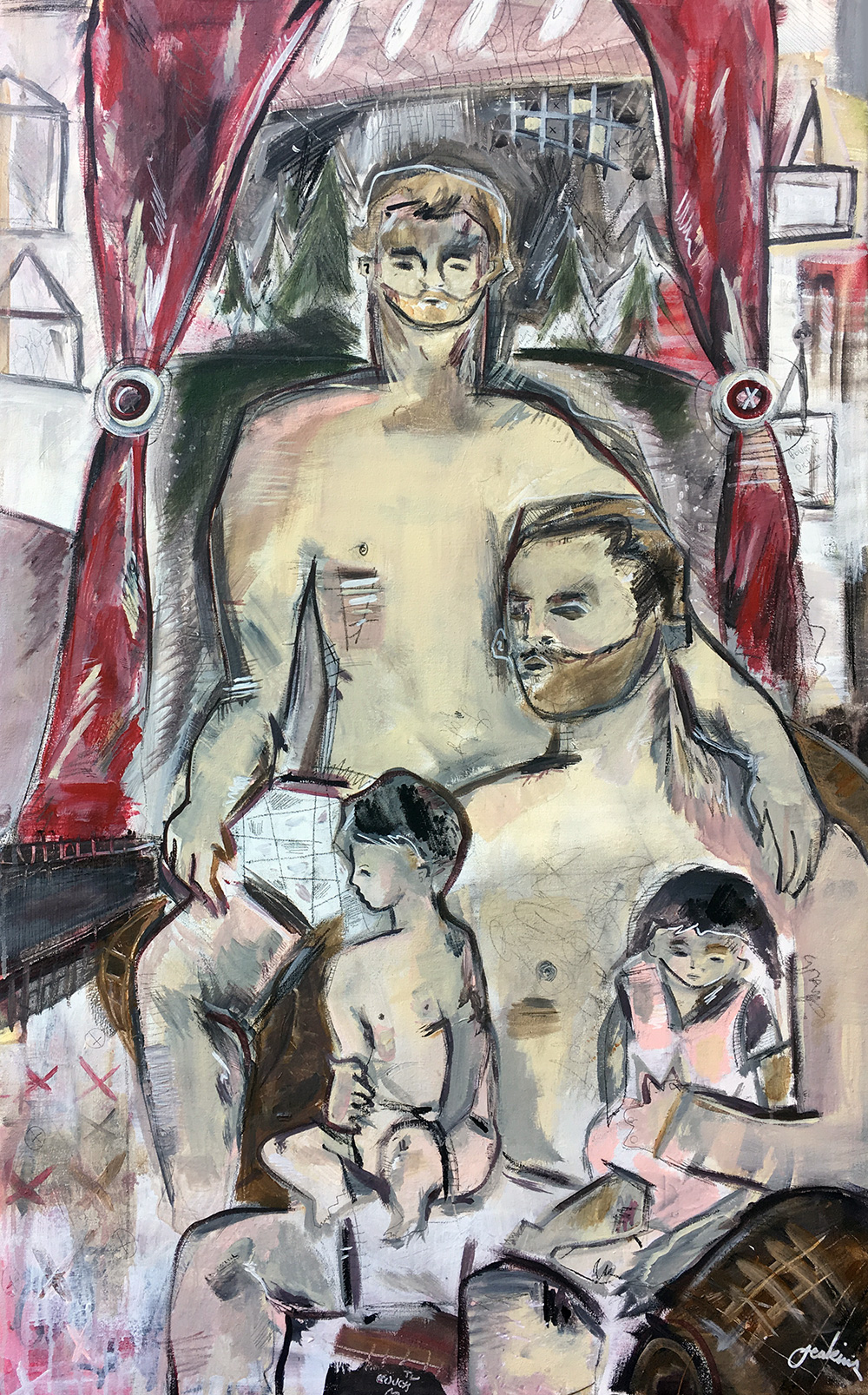 "Summer Nights" by Joshua Jenkins, 48 x 30 x 1.5 in, acrylic and mixed media on canvas (2017)