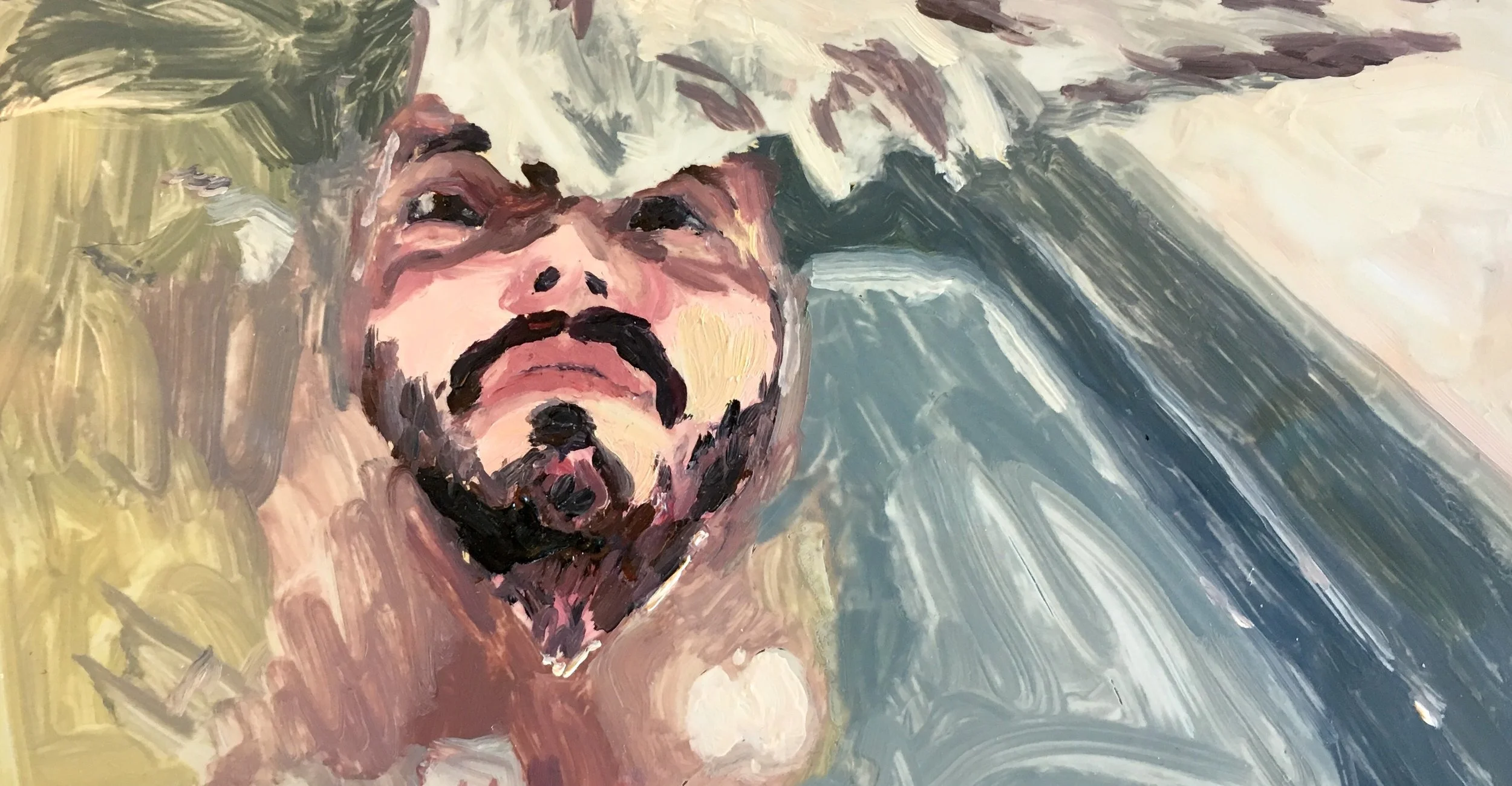 "Baptism" by Adam Chuck, 4x7.35in, oil on mylar
