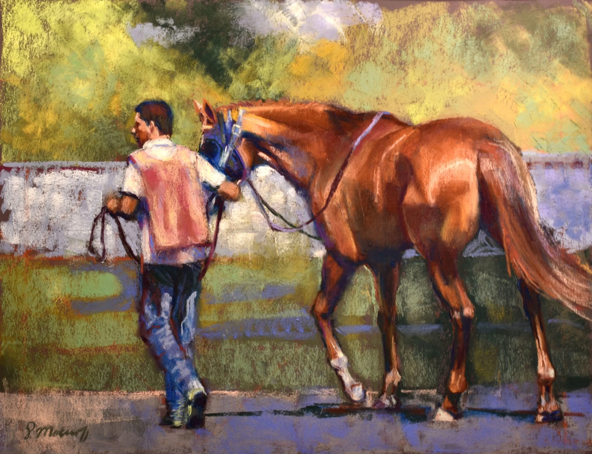 "Before the Race" by Sharon Matisoff, 19x36in, pastel on sanded paper (2017)
