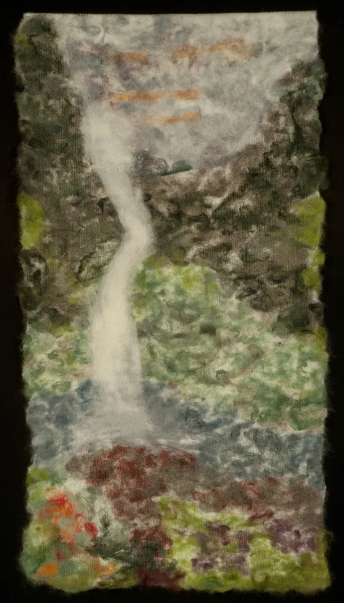 "Sweet Summer" by Dobree Adams, 62x32in, Felted by hand and on the FeltLoom; Silk, Merino and Lincoln Wool (2016), $950