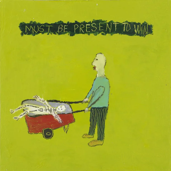 "Must be present to win," Tad DeSanto, 16x16in, oil stick on panel, $400