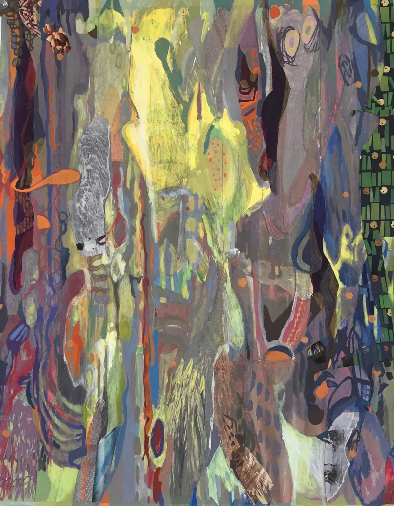 "Plumage" by Laurie Fader, oil, mixed media on paper, 19x15in, 2017, $2200