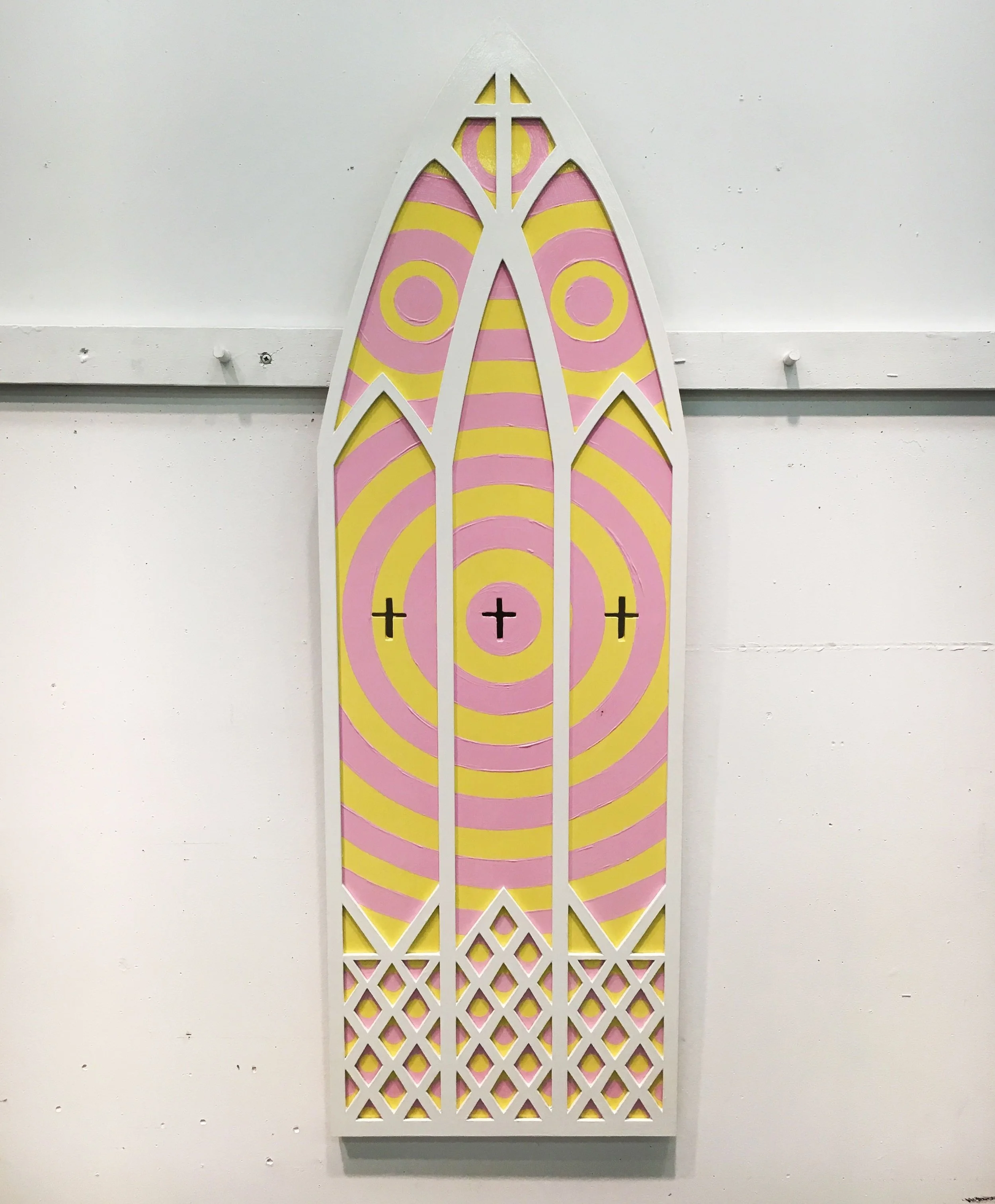 "POP Gothic II" by Shae Goodlett, Acrylic on Plywood, 4ft X 2ft, 2017, $300