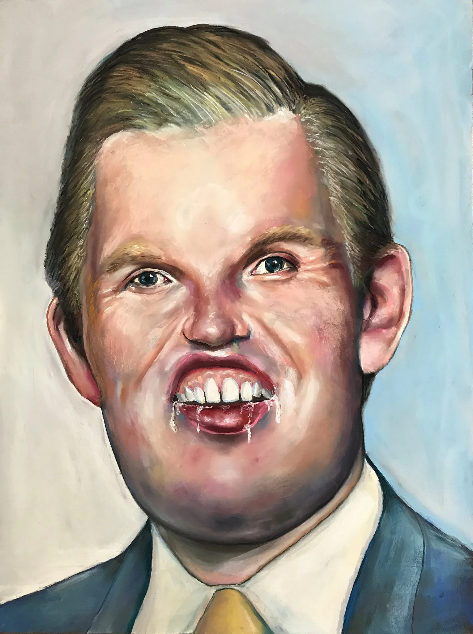 "Shaynicus Andronicus," a solo exhibit of Shayne Hull Art ’s work, will be on view at Louisville Visual Art during the performances of Kentucky Shakespeare's Titus Andronicus that run October 4 – 31, or by appointment through LVA. When Shayne Hull turns his sardonic eye to public figures, he joins a great tradition of political satirists. Republican Strategist Karl Rove, President Barack Obama, and former Secretary of State Hillary Clinton have all been subjects, and now, partially inspired by the plot of William Shakespeare’s "Titus Andronicus," Hull offers portraits of “Mobin Andronicus, Sr.,” “Eric Andronicus,” and “Donald Andronicus, Jr.,” wickedly funny caricatures that require no pithy caption for their pointed understanding. Read more on LVA's Artebella: http://www.louisvillevisualart.org/artebella/2017/10/3/vignette-shayne-hull Hull studied painting at Texas A&M and the Maryland Institute College of Art (MICA), and earned a Master in Art Education from the University of Louisville. His paintings have been shown regionally, nationally and internationally in over 175 exhibits, including 25 solo shows. His work can be found in the public collections of Brown-Forman, 21C Museum and the Kentucky Arts Council.