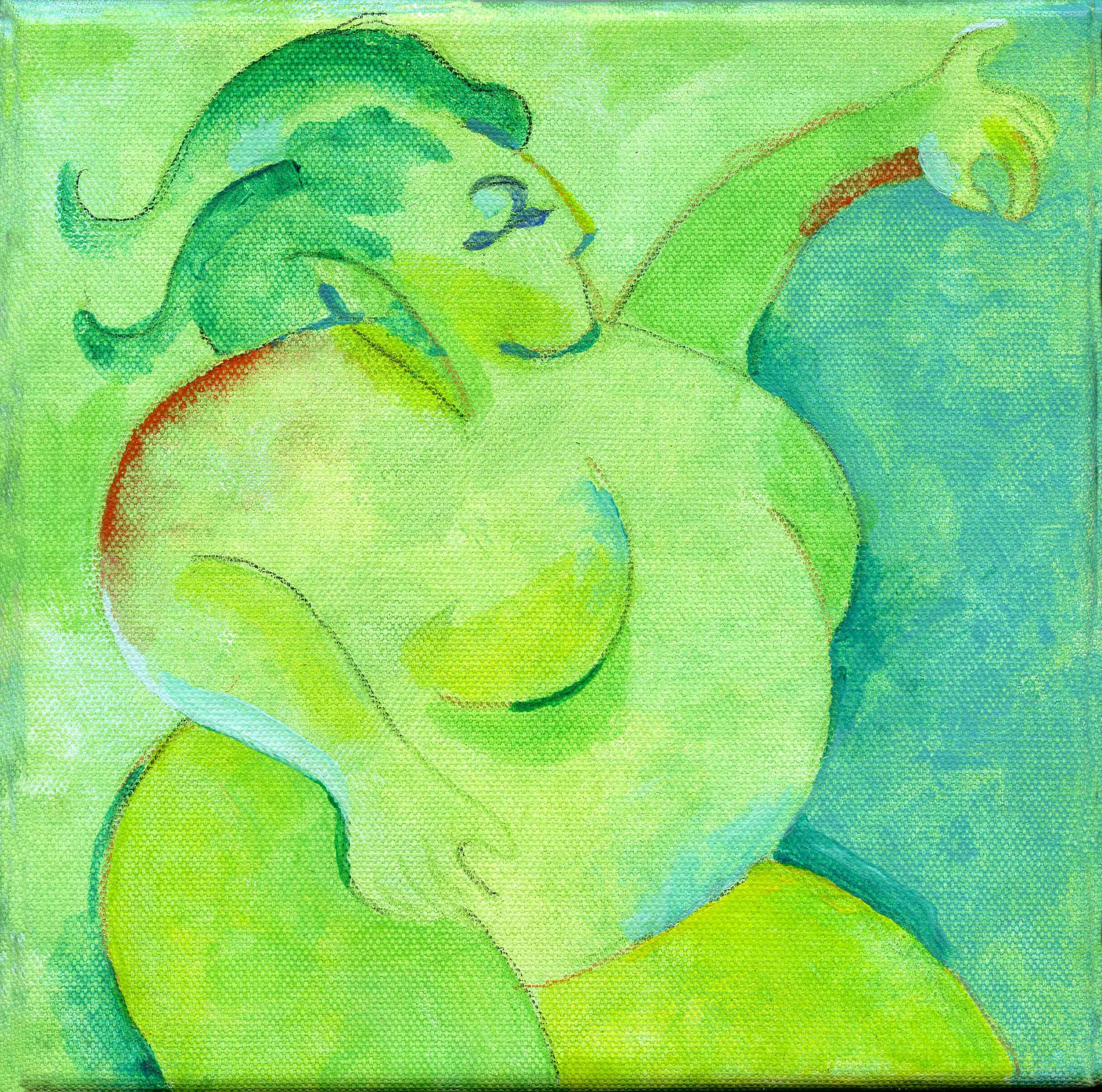 "Green Woman" by Sid Webb, Acrylic, 8x8in, 2017, $180