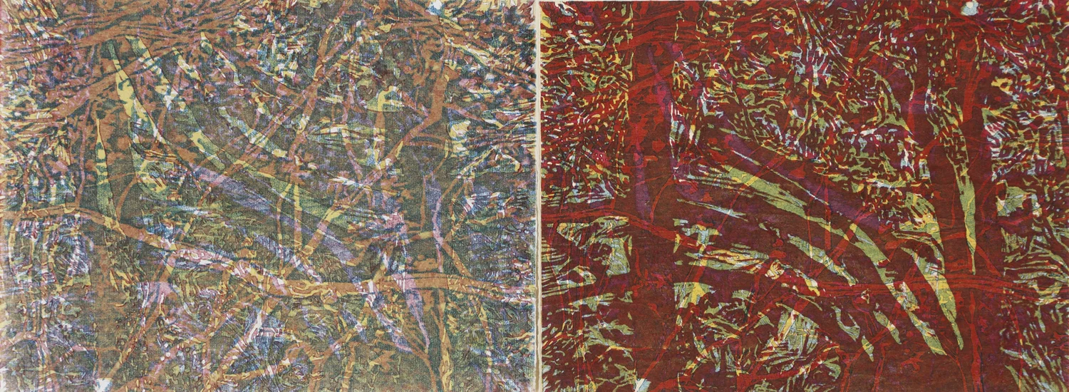 "Approaching Symmetry" by Susan Moffett, Relief Monoprint, 16x6in, 2016