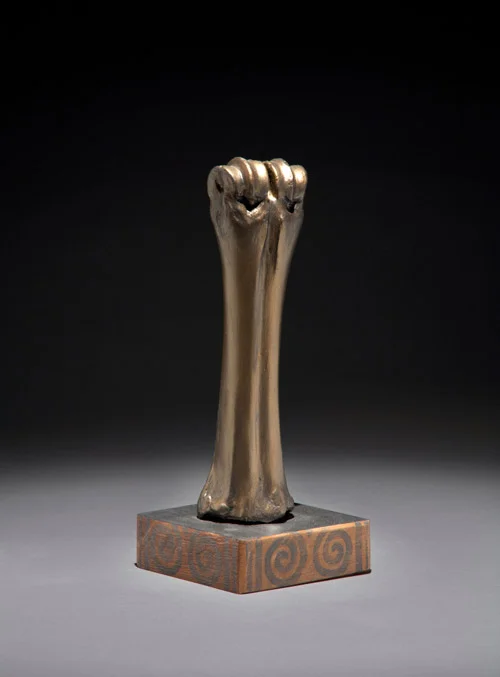 "Ceremonial Object" by Ewing Fahey, Cow bone & painted wood base, 2011. 