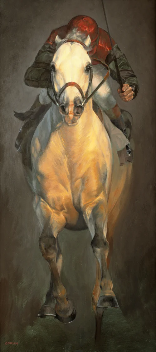 "Ghost in the Darkness" by Jaime Corum, oil on wood panel