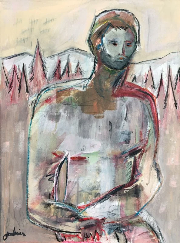 "A Self Portrait At 31" by Joshua Jenkins, Acrylic and mixed media on canvas, 24 x 18 x .75 in, 2018, POR