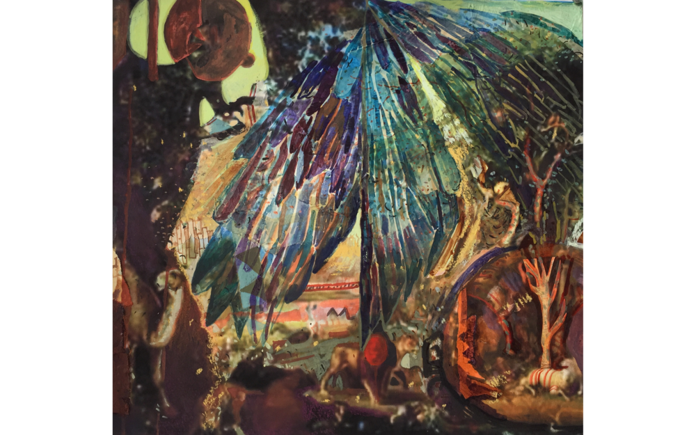 “Handmaid’s Story” by Laurie Fader, Mixed media on inkjet, 12x13in, 2018