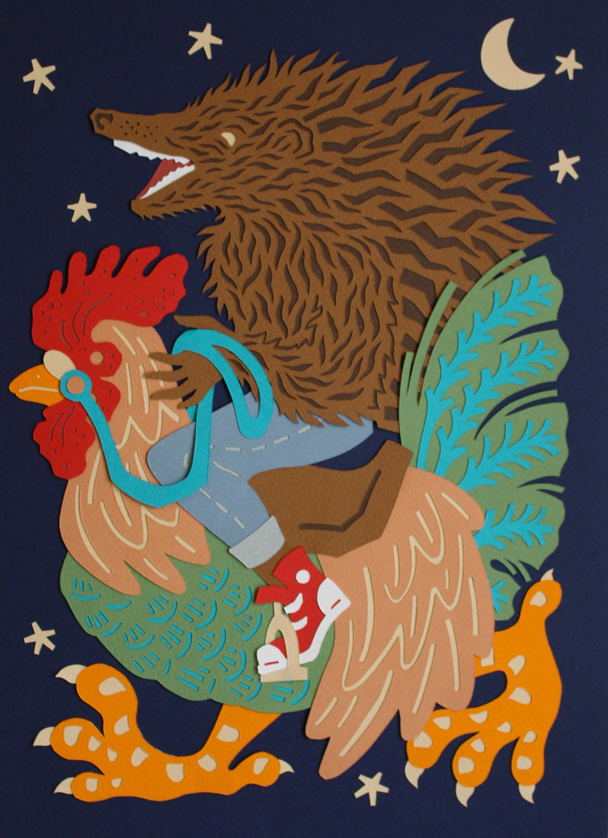 “Hans My Hedgehog” by Monica Stewart,, Cut paper, 11 ½ x 15 ½ inches, 2018