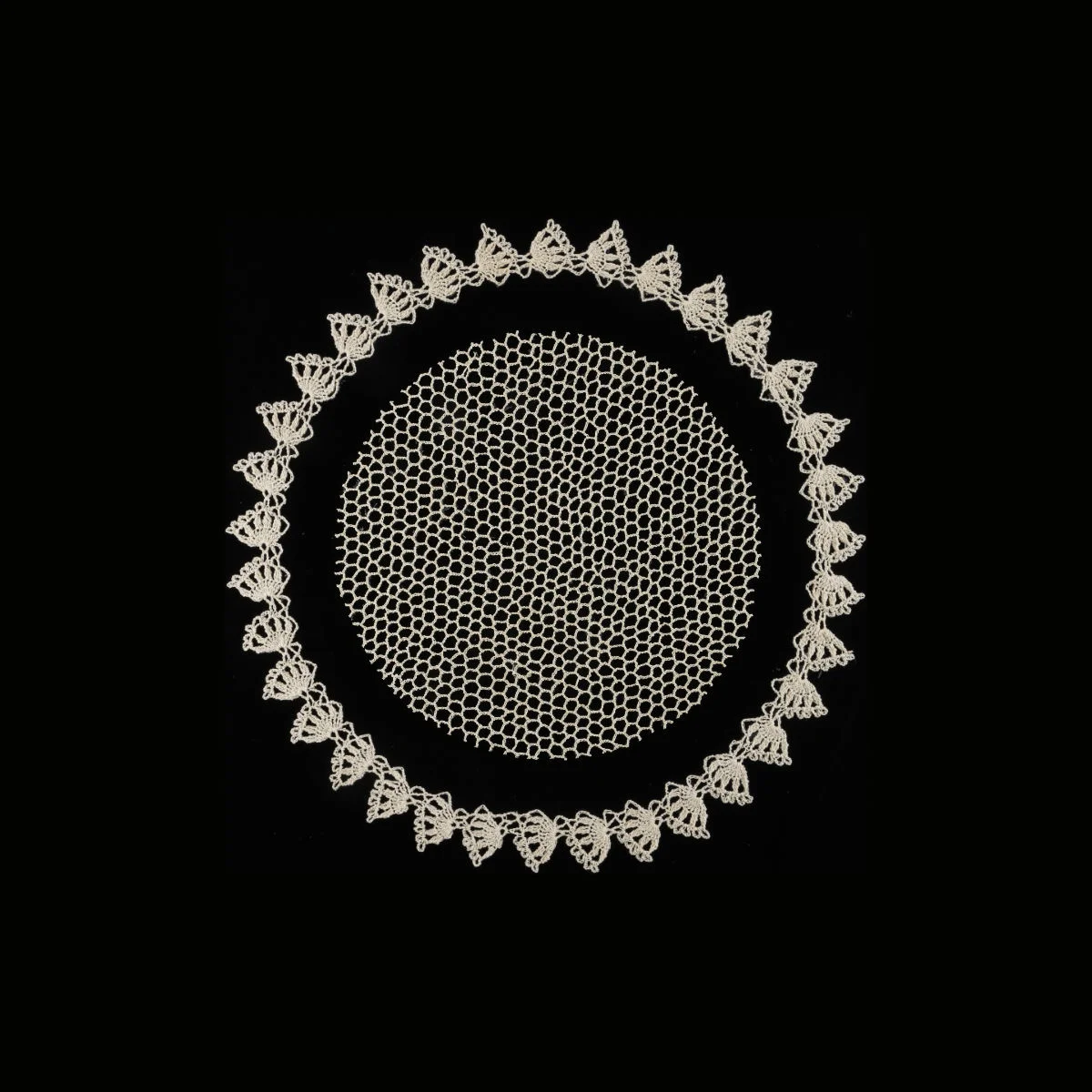 “ReBirth” by Bette Levy, Reconfiguration of a piece completed in 2017, Hand crochet, powertex, 42in circumference, $1100