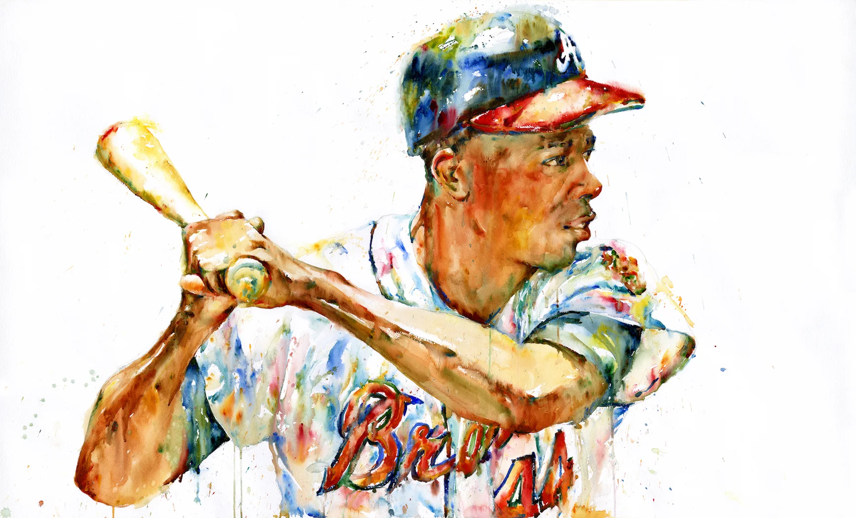 “Hank Aaron” by Richard Sullivan, Acrylic on panel, 24x36in, 2019, Private collection