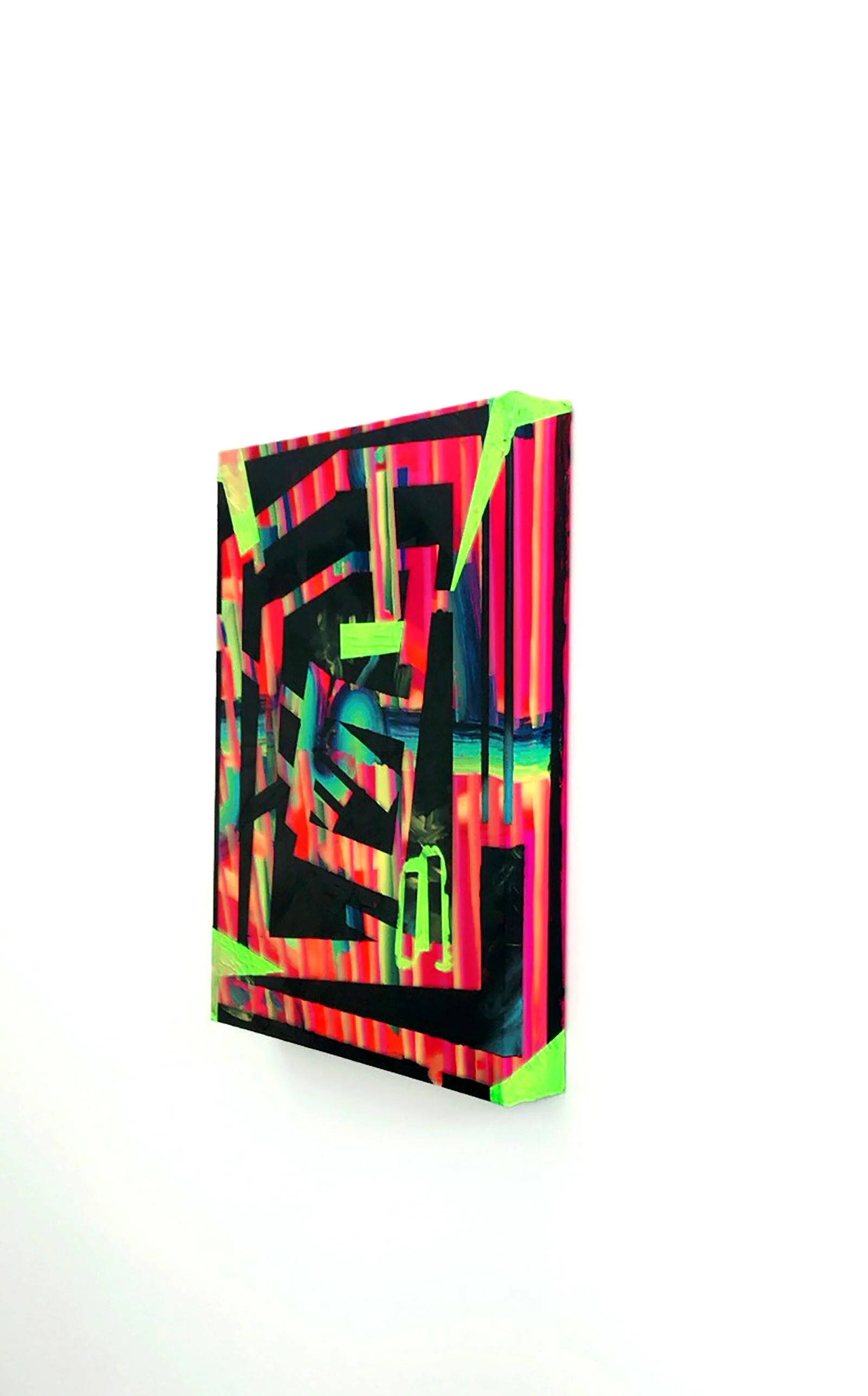 “You’re Put in A Place Where Everyone Has The Same Delusion” by Megan Bickel, Acrylic on lycra with holographic inkjet print. 22x29in, 2019