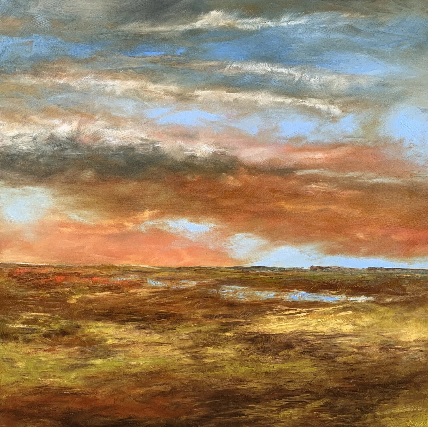 “Autumn Skies” by Shawn Marshall, Oil on Canvas, 36x36in, 2019. Selected for the Mazin Juried Exhibit