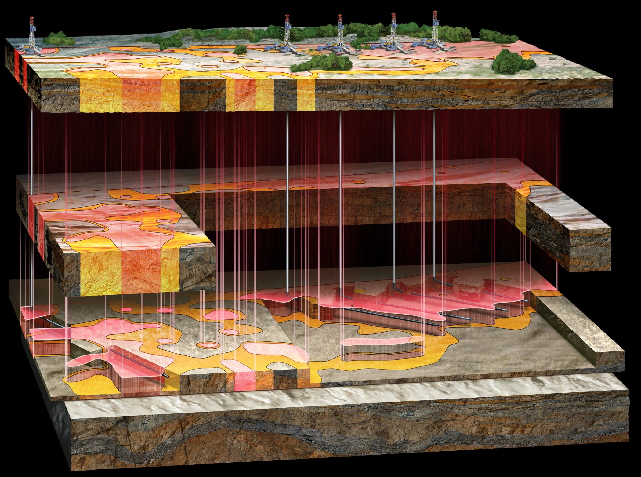 Energy art illustrating pay zone detection technology at west Texas field.