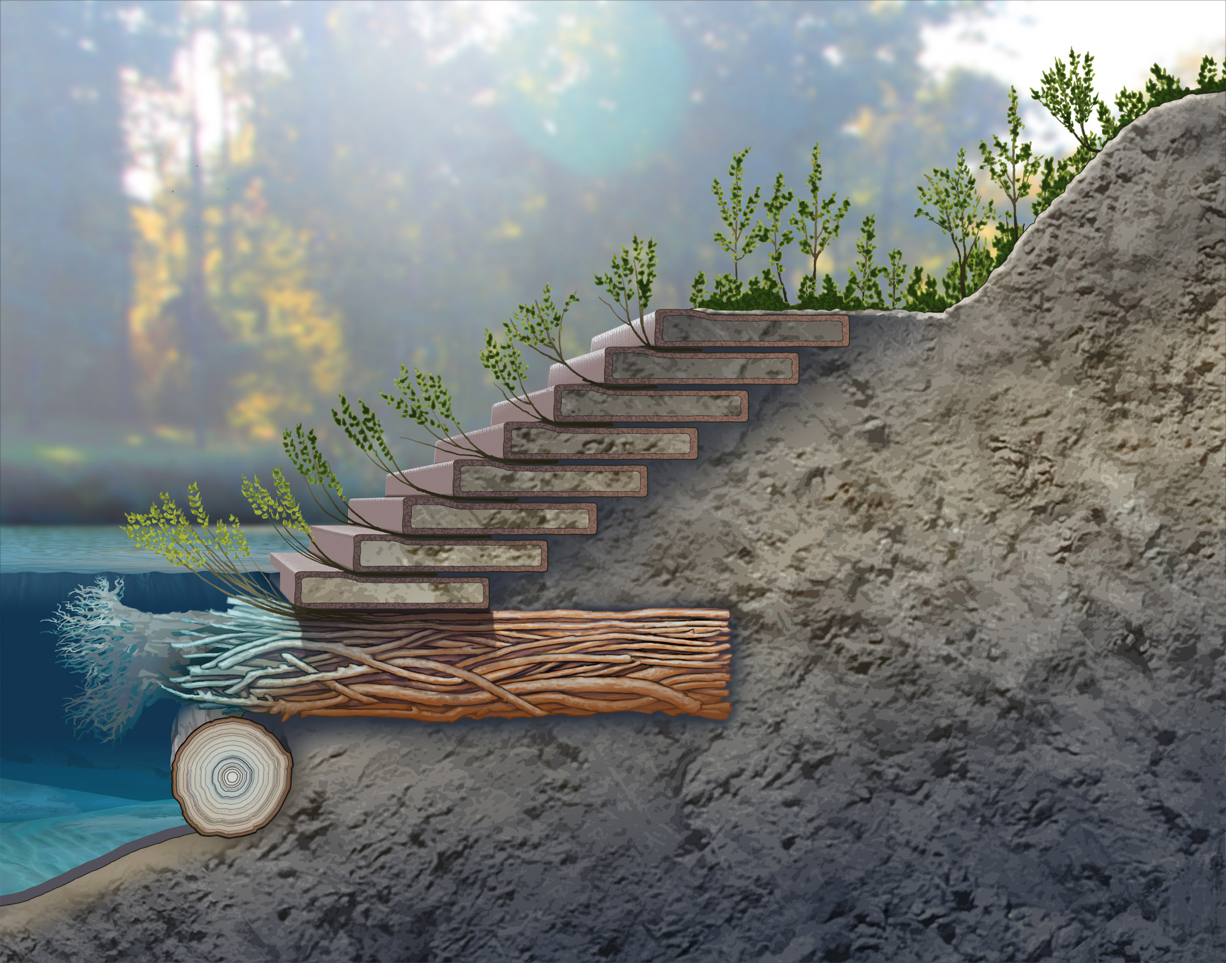 Environmental art Illustrating root ball erosion reclamation project.