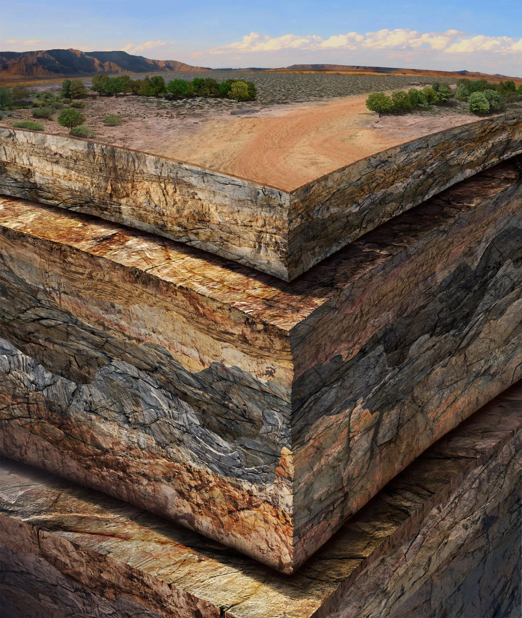 Energy art illustrating strata in desert staging area
